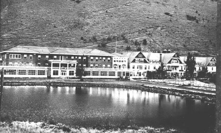 Historic 1920s photograph of the Hot Lake Hotel and Sanitarium near La Grande, Oregon