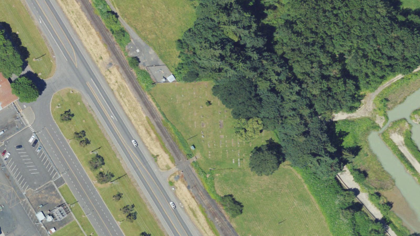 Aerial survey view of Kinder Cemetery