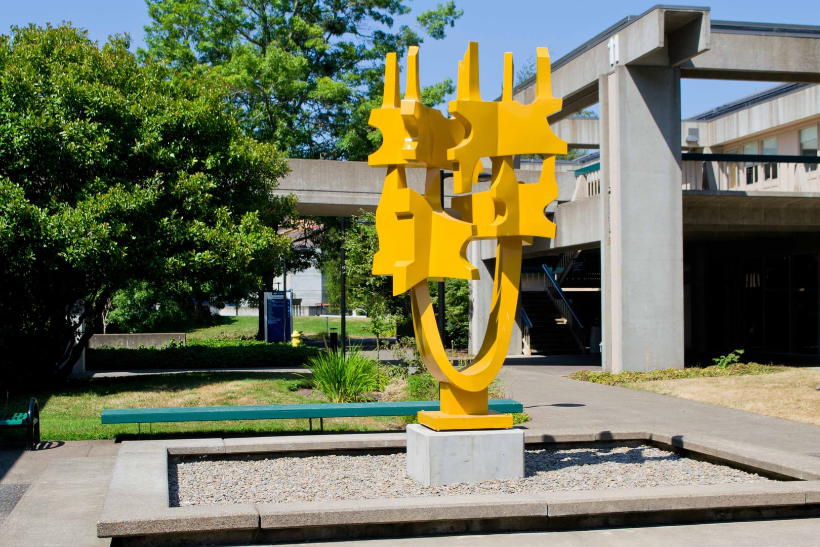 Main campus buildings near Building 12 at Lane Community College in Eugene, Oregon, the 1968 campus opened on land donated by Wilfred Gonyea.