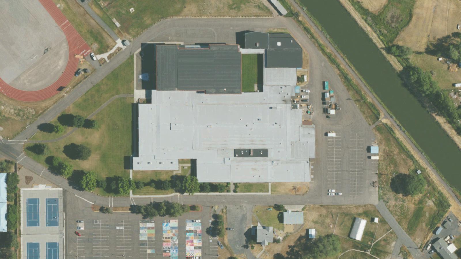 Aerial survey view of Mazama High School Football Field