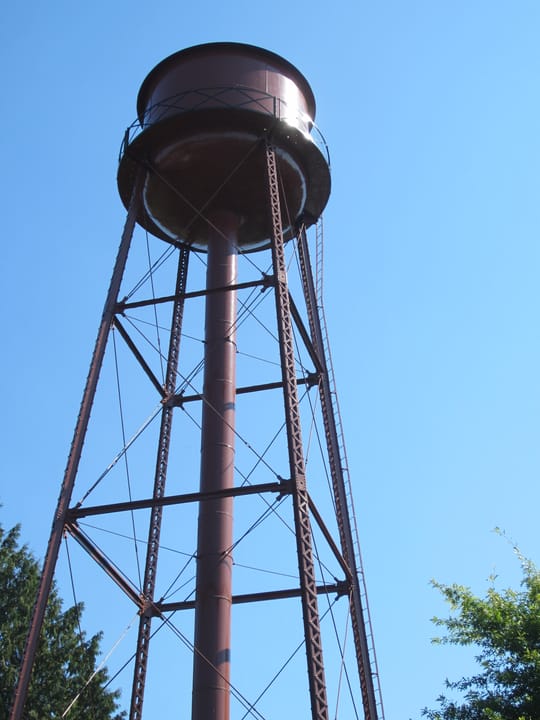 The historic steel water tower on the McMenamins Edgefield grounds, Troutdale, Oregon.