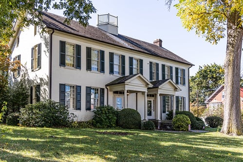 Exterior of the 1810 Gettysburg Academy, a historic brick building in downtown Gettysburg, Pennsylvania