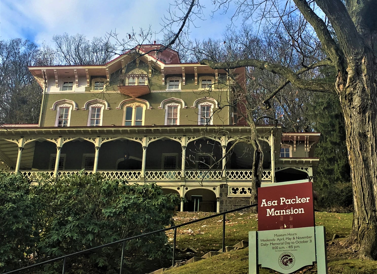 Exterior of the Asa Packer Mansion, an 1861 Italianate house on Packer Hill in Jim Thorpe, Carbon County, Pennsylvania