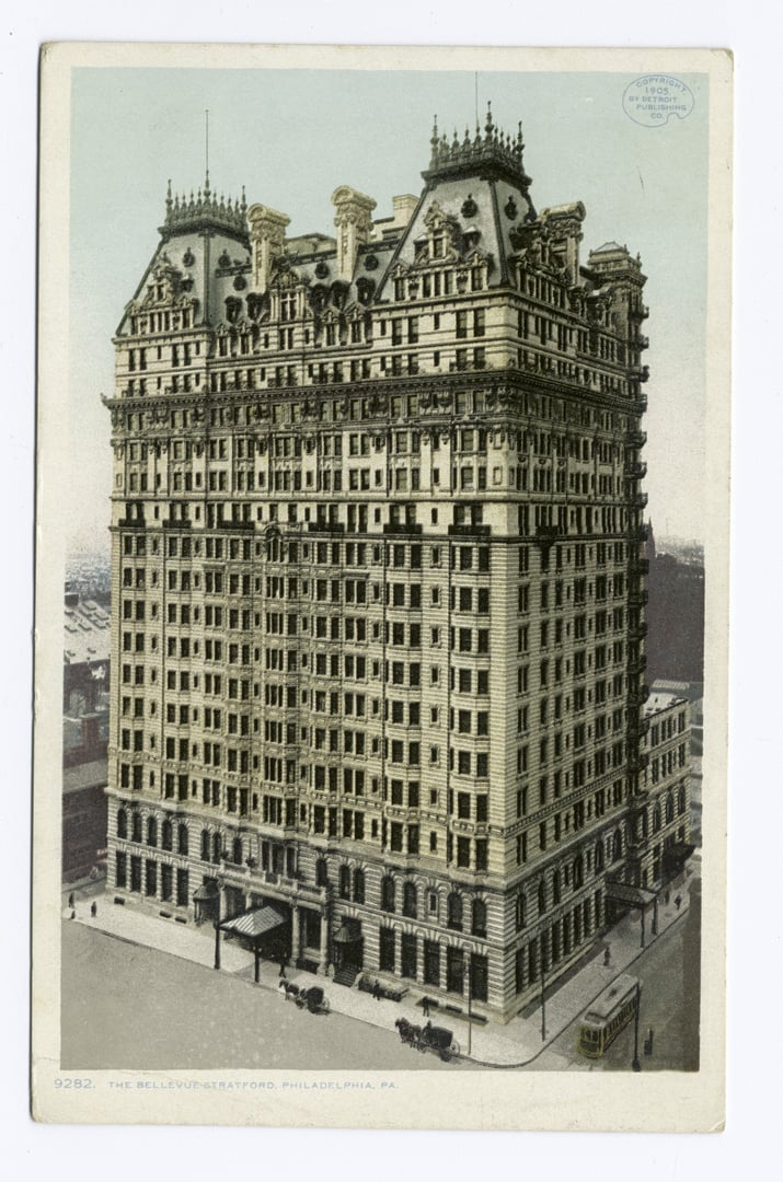 Exterior of The Bellevue Hotel, a 19-story Beaux-Arts luxury hotel at 200 South Broad Street, Philadelphia, Pennsylvania