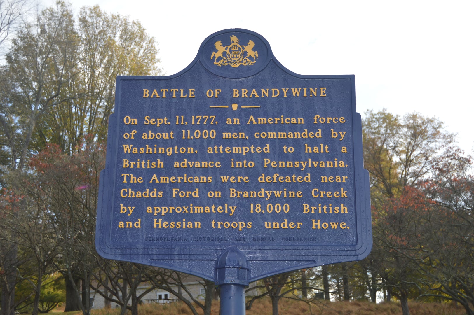 The 1709 Gideon Gilpin farmhouse at Brandywine Battlefield Park in Chadds Ford, Pennsylvania, used as George Washington's headquarters during the September 11, 1777 battle