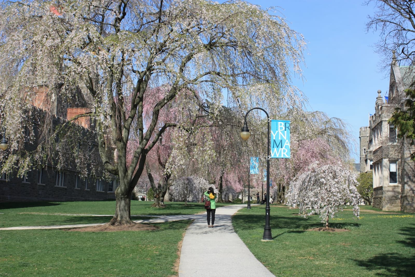 Bryn Mawr College historic stone Collegiate Gothic campus building exterior in Pennsylvania