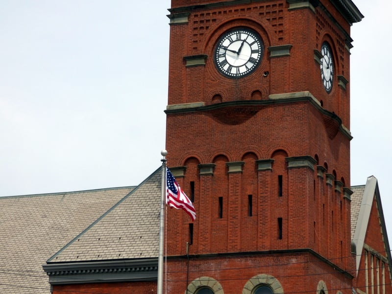 The historic Carbondale City Hall building in downtown Carbondale, Lackawanna County, Pennsylvania