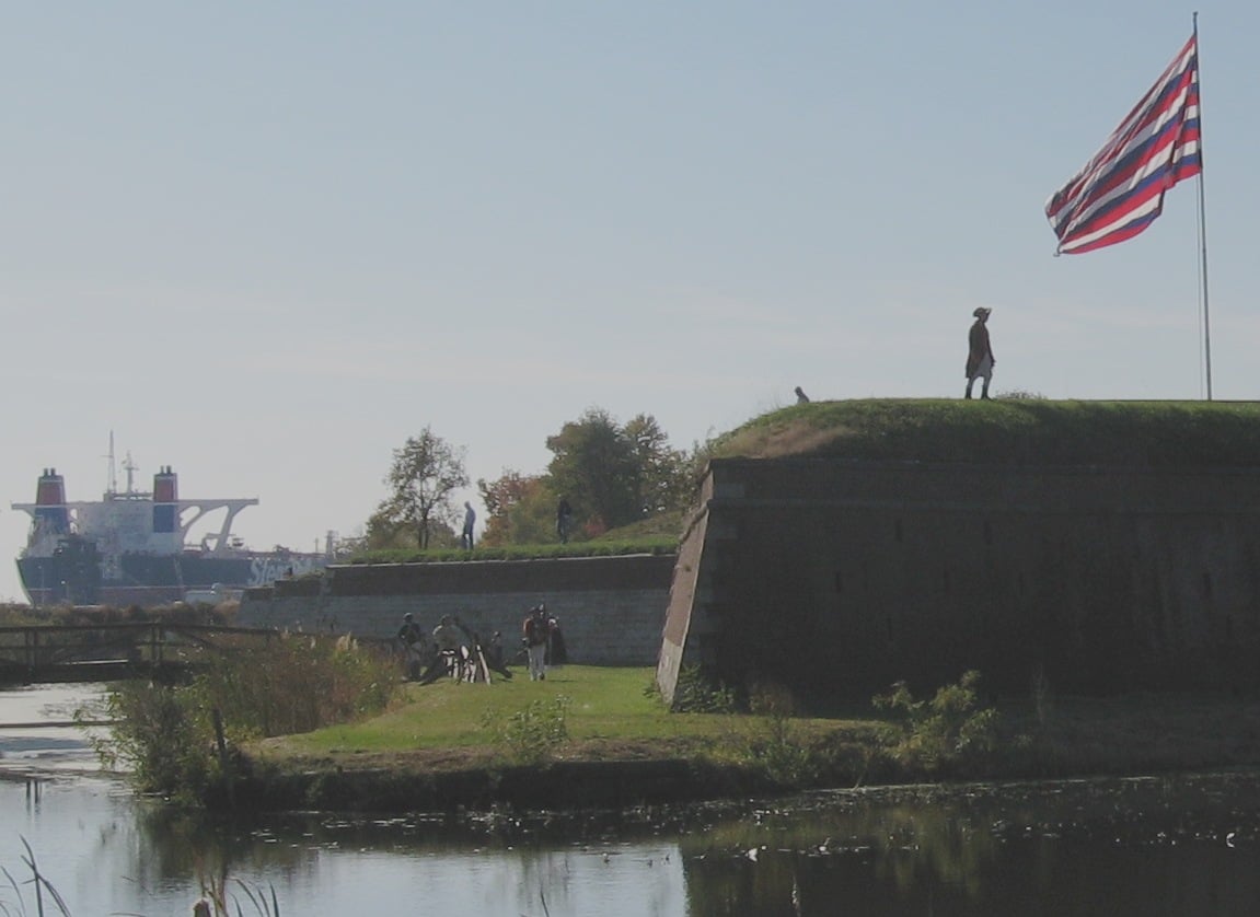Brick fortifications of Fort Mifflin on Mud Island in Philadelphia, Pennsylvania