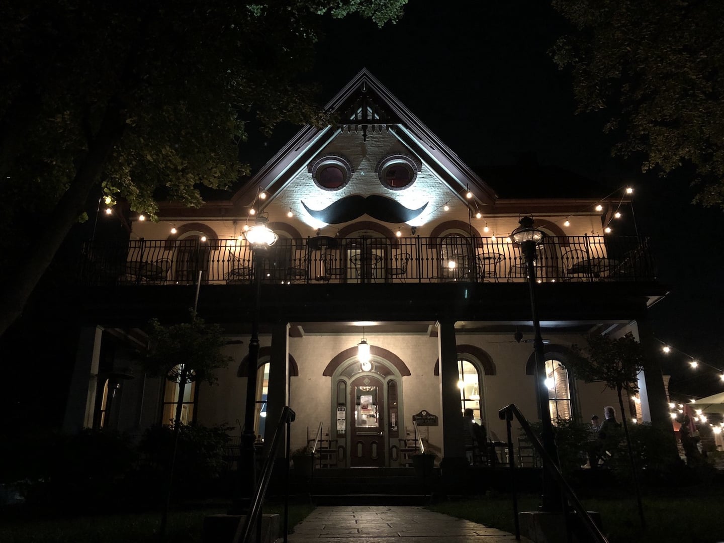 Exterior of The Harmony Inn, the 1856 Italianate-style historic mansion-turned-restaurant in Harmony, Pennsylvania.