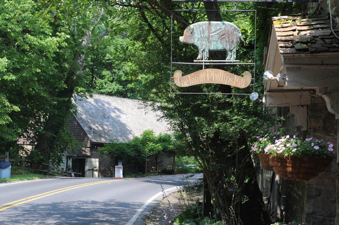 The Inn at Phillips Mill 1756 stone barn building in the Phillips Mill Historic District, Solebury Township, Bucks County, Pennsylvania