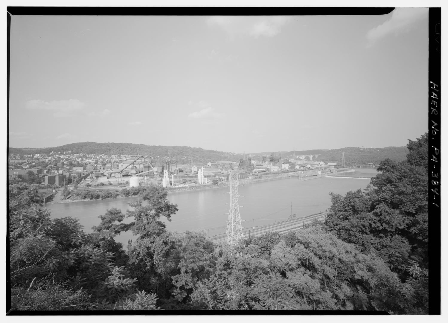 HAER photograph looking north at the U.S. Steel Edgar Thomson Works from a bluff in West Mifflin, along the Monongahela River in Braddock, Pennsylvania