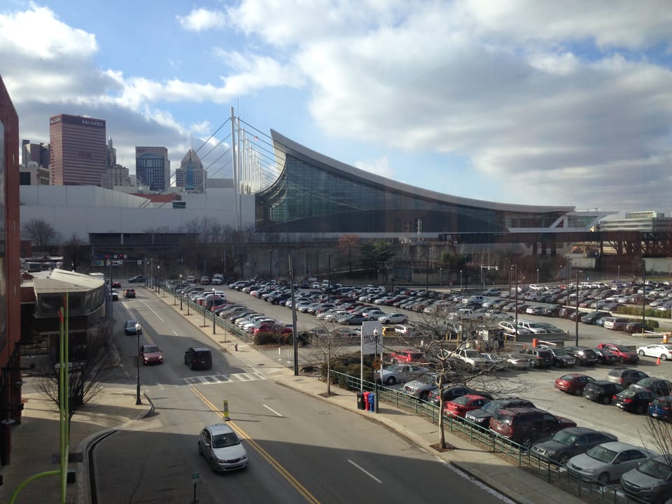 The David L. Lawrence Convention Center and downtown Pittsburgh, Pennsylvania viewed from the Heinz History Center.