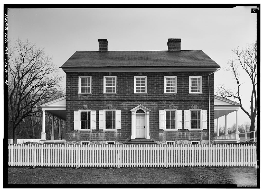 HABS PA-368 north (front) elevation of Rockford, the 1794 Georgian brick mansion of Revolutionary War General Edward Hand on Rock Ford Road in Lancaster, Pennsylvania.