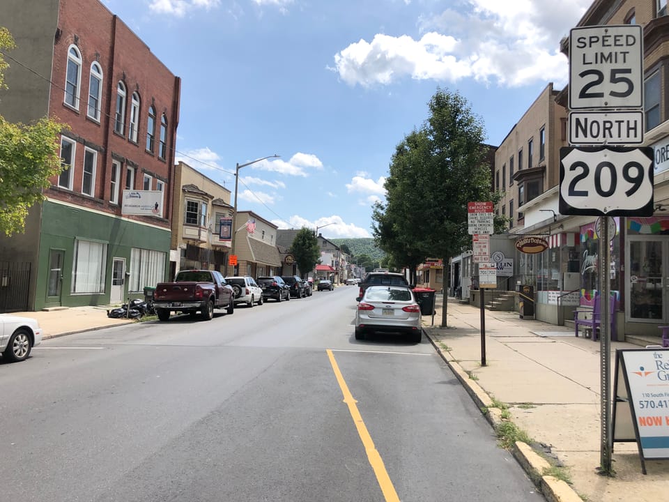 View north along U.S. Route 209 (First Street) at South Street in Lehighton, Carbon County, Pennsylvania
