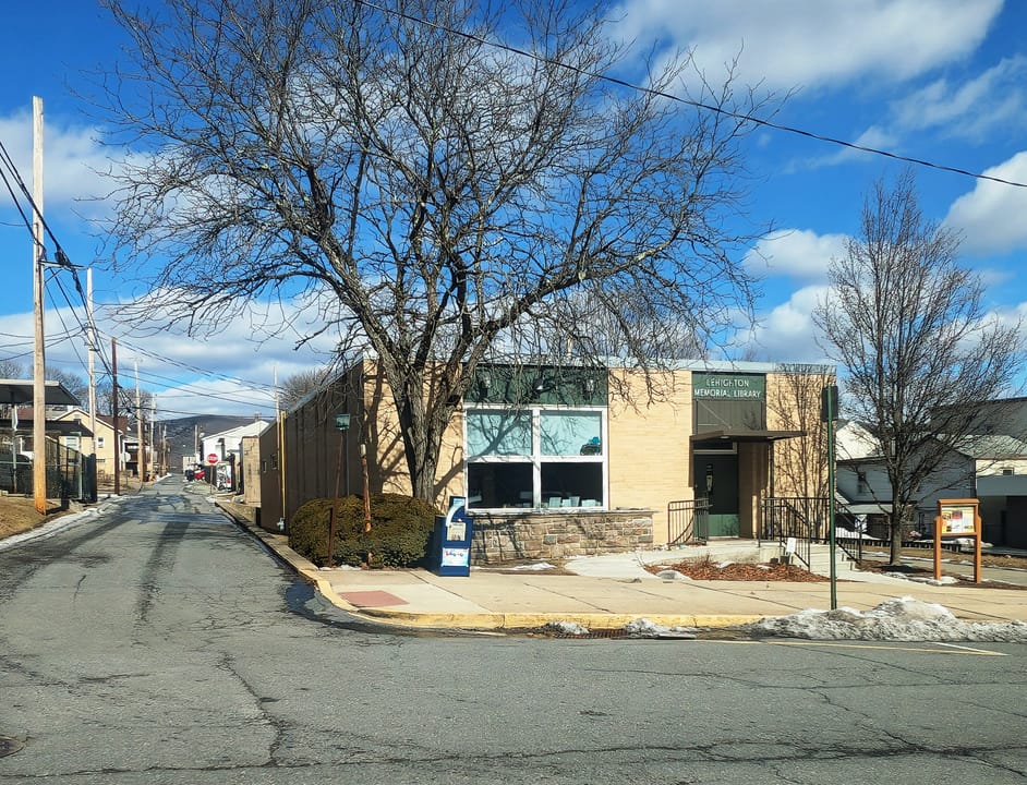 Photo of the Lehighton Memorial Library in Lehighton, Pennsylvania. Photo taken from North Street looking north-northeast.