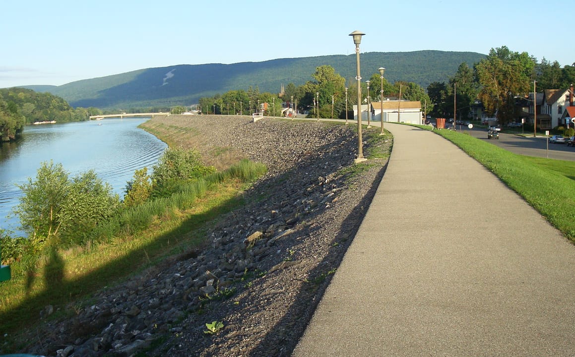 The William Clinger Riverwalk along the West Branch Susquehanna River in Lock Haven, Pennsylvania.