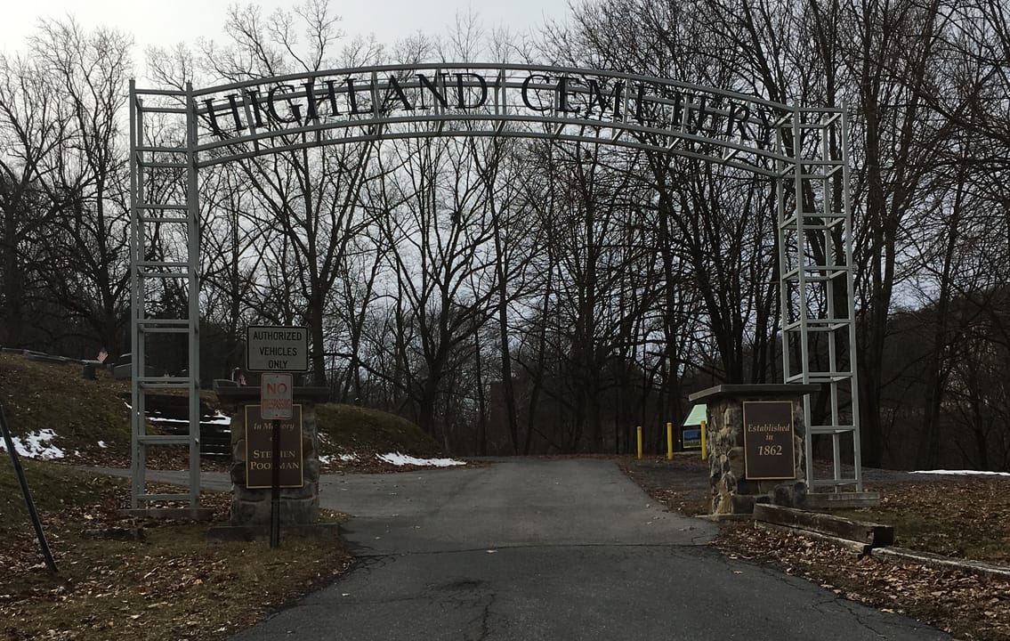 Entrance of Highland Cemetery in Lock Haven, Pennsylvania.