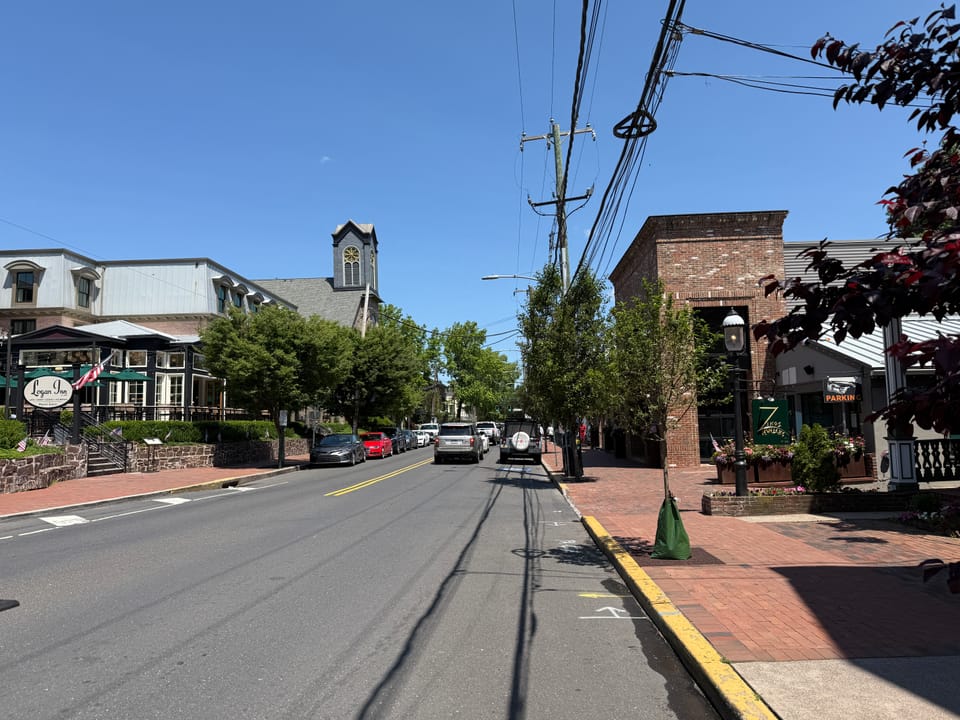 Northbound Pennsylvania Route 32 (Main Street) past the intersection with Ferry Street in New Hope, Pennsylvania
