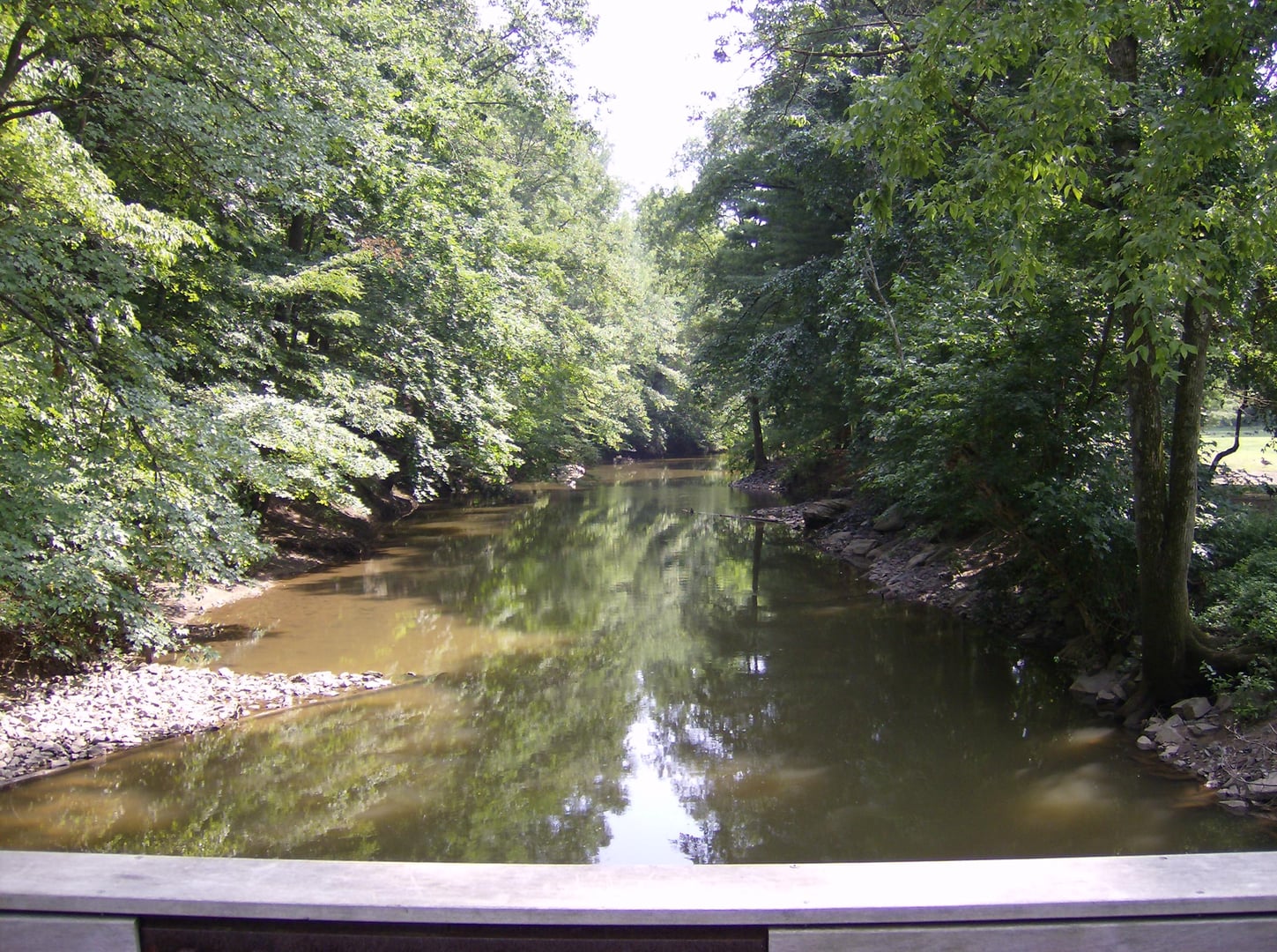 Pennypack Creek viewed from a bridge in Lorimer Park, Huntingdon Valley, Pennsylvania