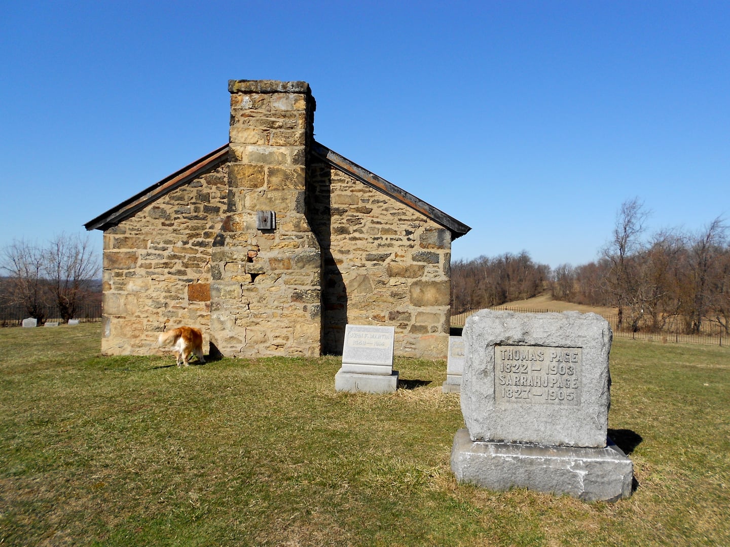 Stone chapel and cemetery at Providence Quaker Cemetery near Perryopolis, Pennsylvania