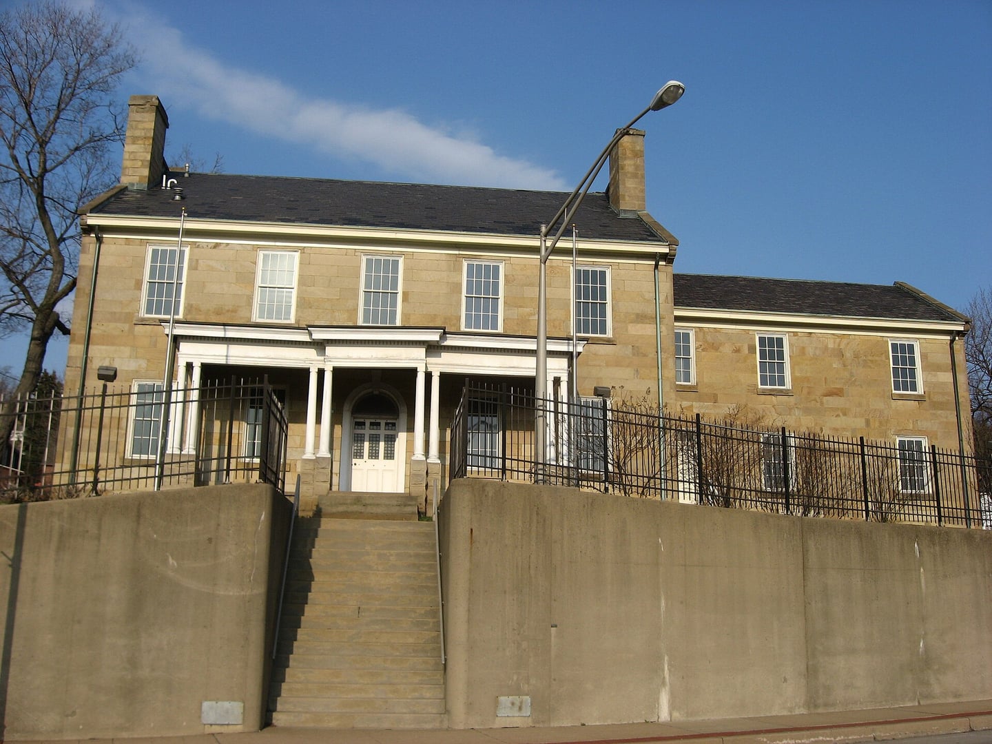 The 1829 Captain William Vicary stone mansion at Third and Fourth Avenues in Freedom, Beaver County, Pennsylvania, overlooking the Ohio River