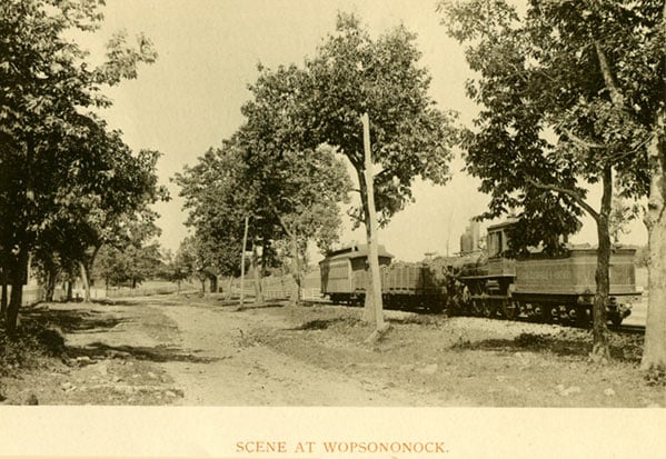 1893 photograph of the Altoona, Clearfield and Northern Railroad train at Wopsononock, Pennsylvania, the narrow-gauge line up Wopsononock Mountain