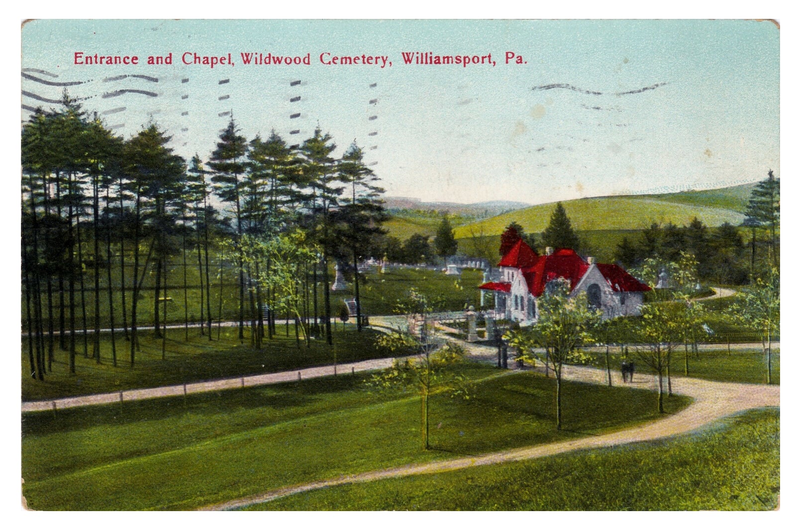 Historic entrance gateway and chapel at Wildwood Cemetery in Williamsport Pennsylvania