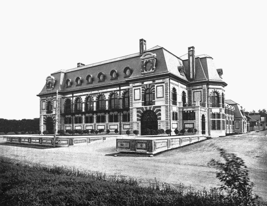 Belcourt photographed from the corner of Ledge Road and Lakeview Avenue, Newport, Rhode Island, 1895, the year it was completed.