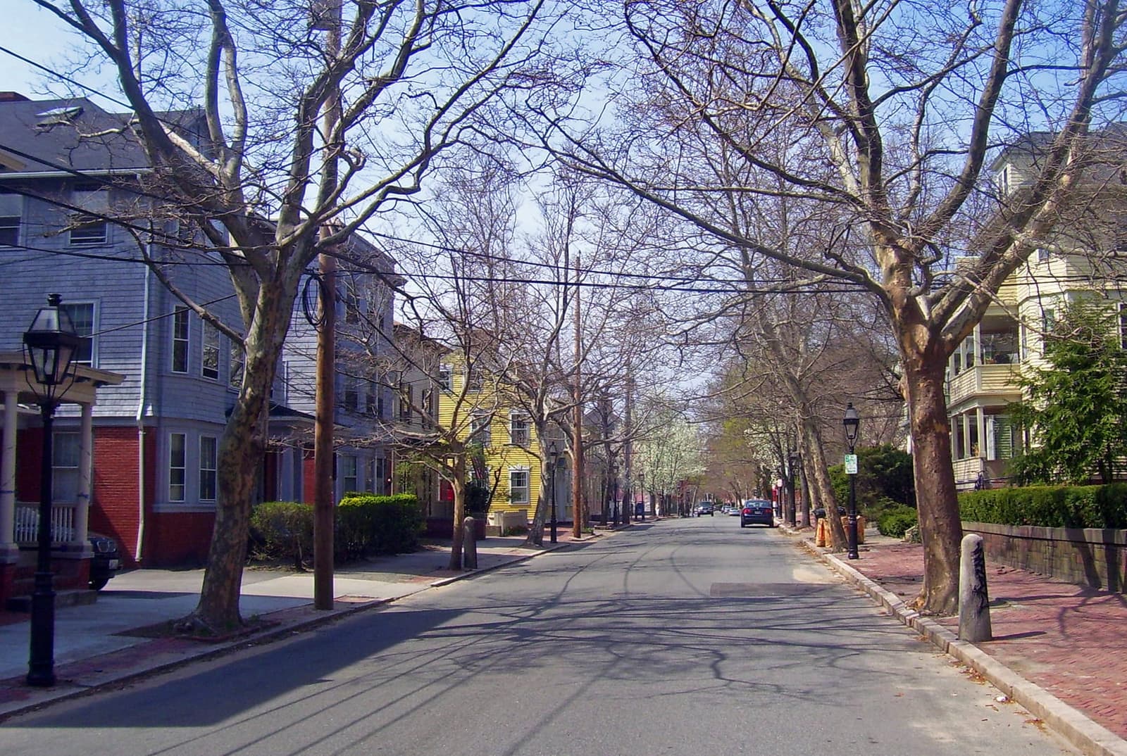 View north along historic Benefit Street in Providence Rhode Island lined with 18th and 19th-century homes