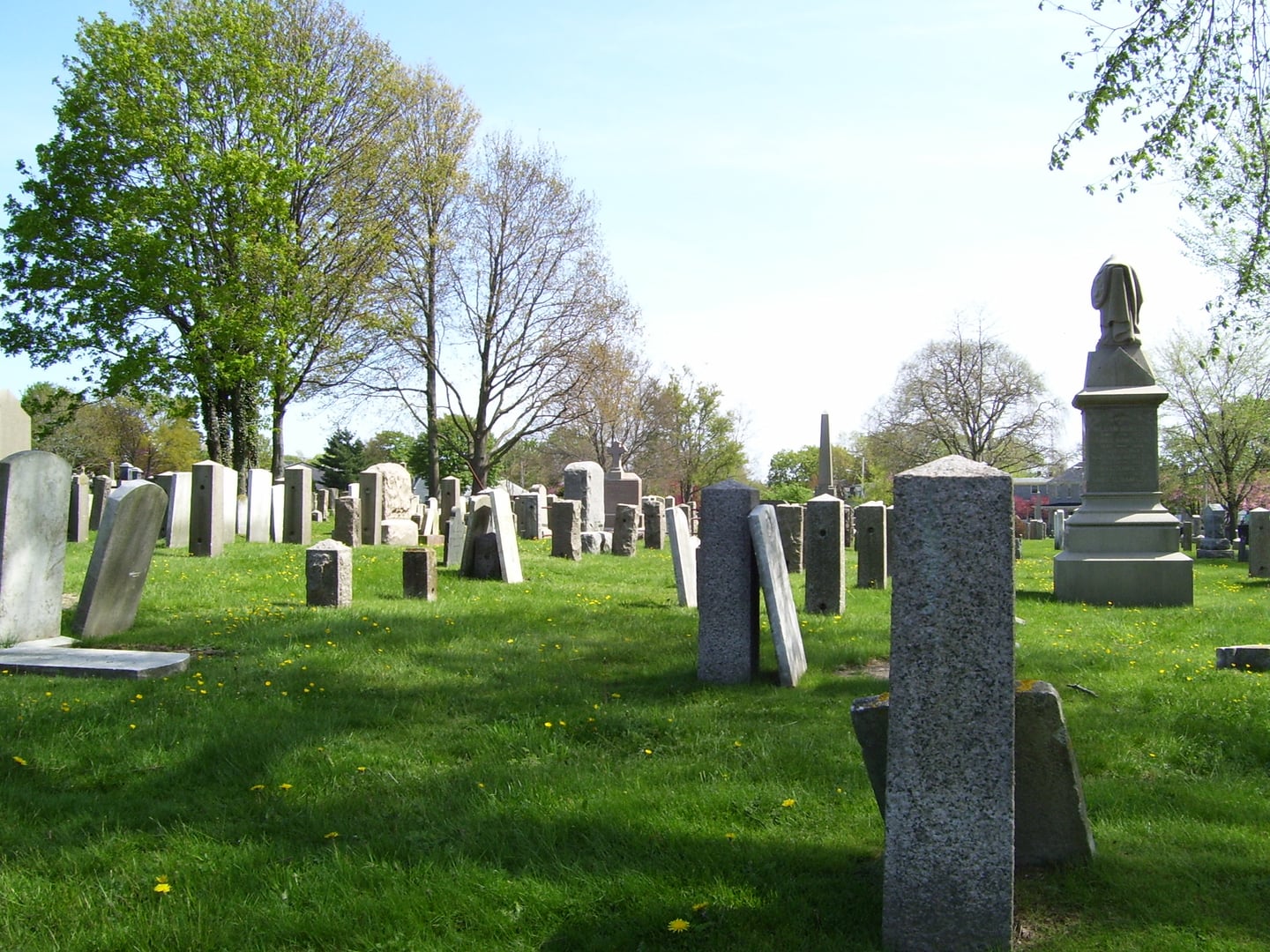 Slate gravestones at the Common Burying Ground on Farewell Street in Newport, Rhode Island