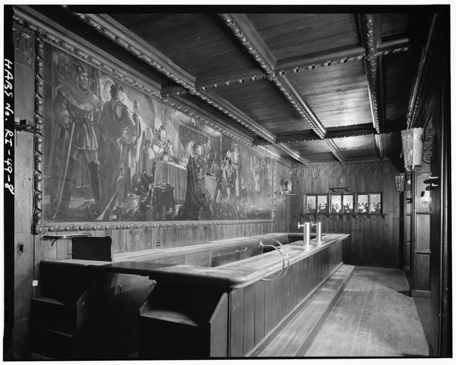 The Falstaff Room bar and historic mural inside the Providence Biltmore Hotel, documented by the Historic American Buildings Survey.