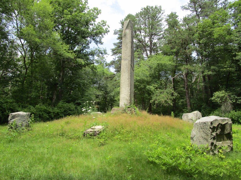 This is a monument commemorating the "Great Swamp Fight" which occurred in December, 1675 during King Philip's War. The colonies of Rhode Island, Massachusetts, Plymouth and Connecticut launched a preemptive strike against the Narragansett Indians, killing hundreds of non-combatants.The monument is 
