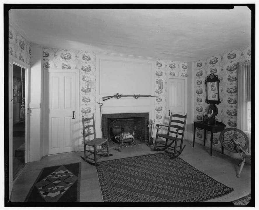The dining room fireplace wall at the Nathanael Greene Homestead, photographed for the Historic American Buildings Survey.