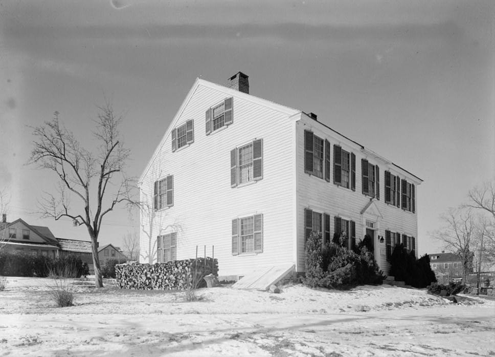 The General Nathanael Greene House in winter, photographed by Arthur W. LeBoeuf for the Historic American Buildings Survey in 1937.