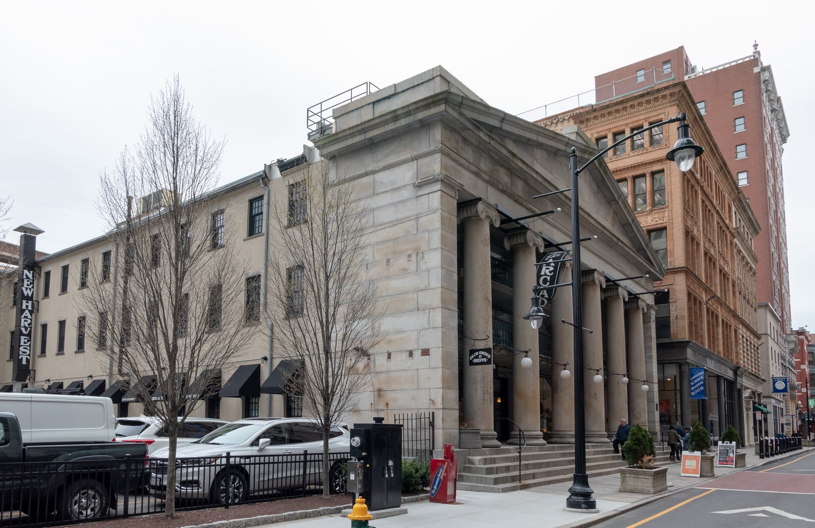 Westminster Arcade — Greek Revival 1828 shopping arcade, first enclosed shopping mall in America.