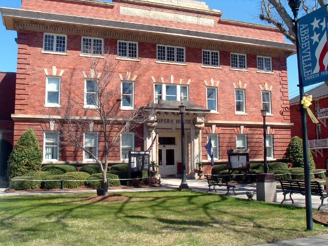Abbeville Opera House — three-story Beaux-Arts brick theater on Court Square, Abbeville, South Carolina