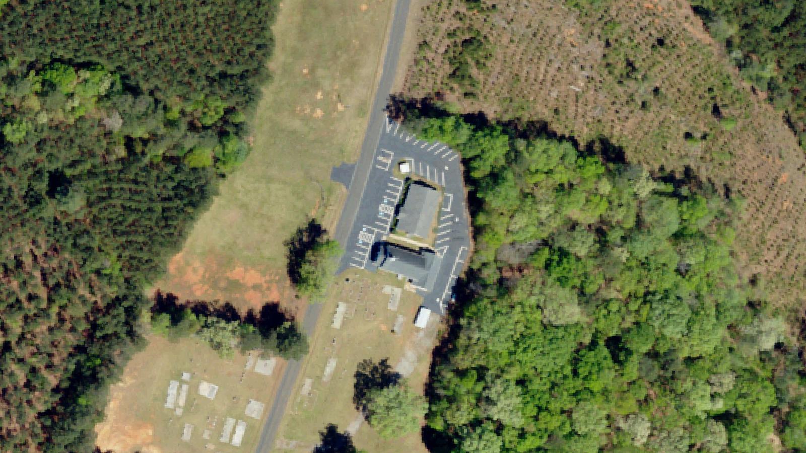 Aerial survey view of Bethabara Baptist Church Cemetery