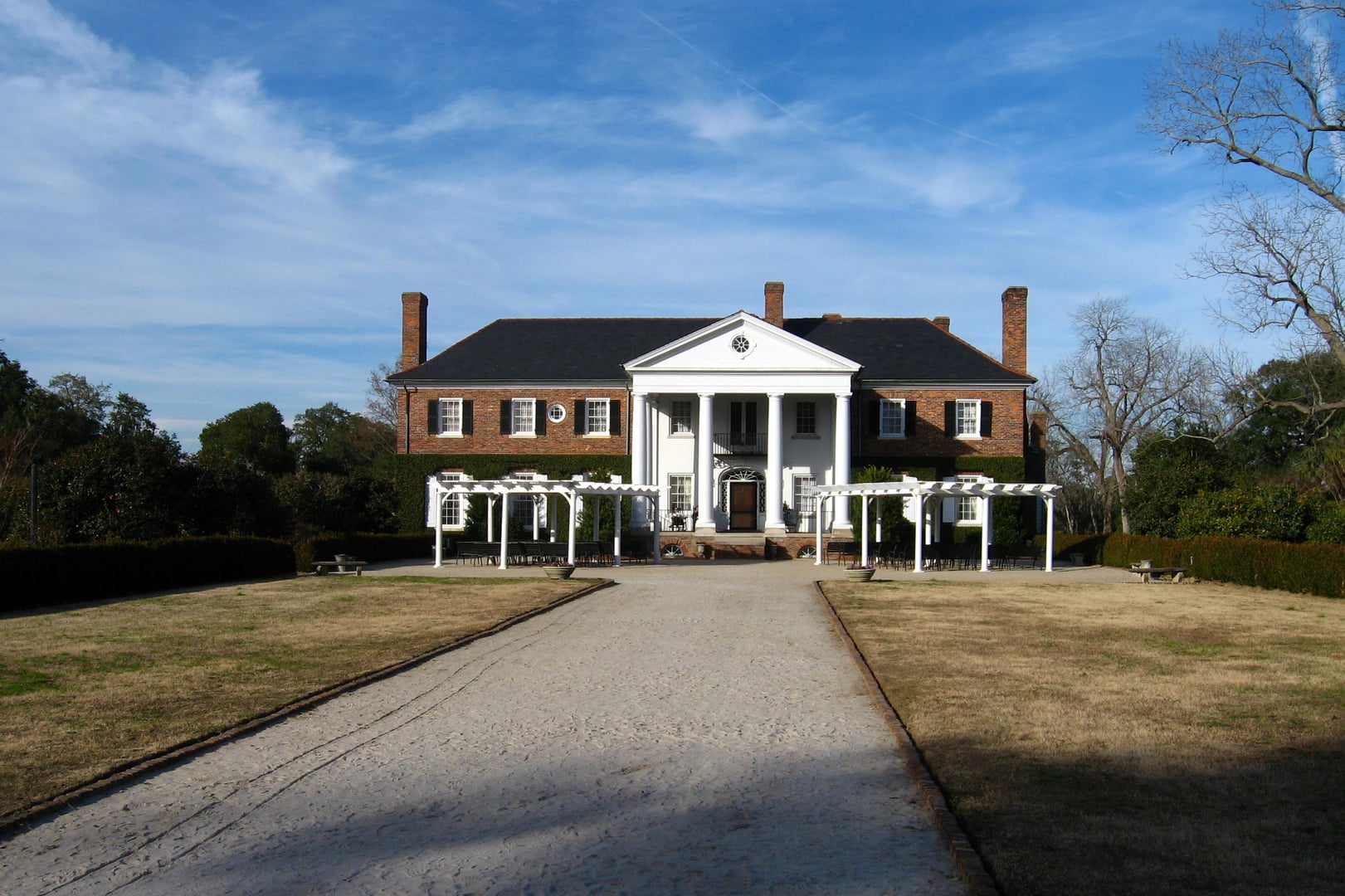 Brick plantation house at historic Boone Hall Plantation in Mount Pleasant South Carolina