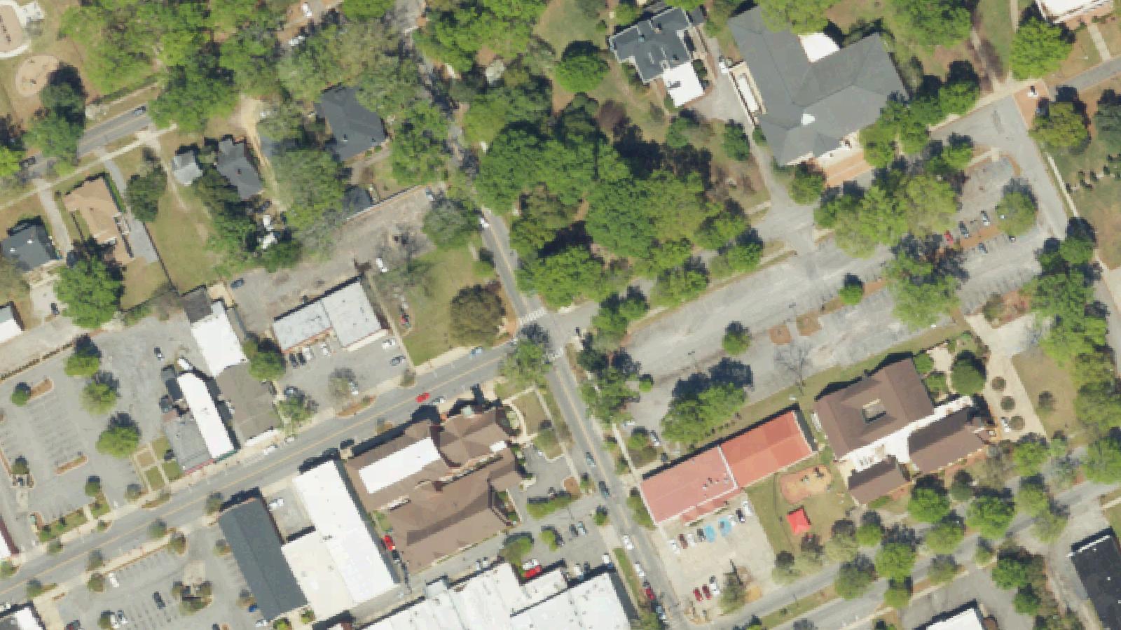 Aerial survey view of Coker University Memorial Hall