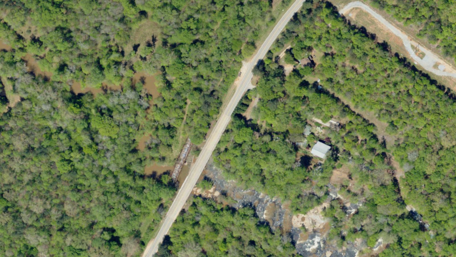 Aerial survey view of Cry Baby Bridge (High Shoals Road)