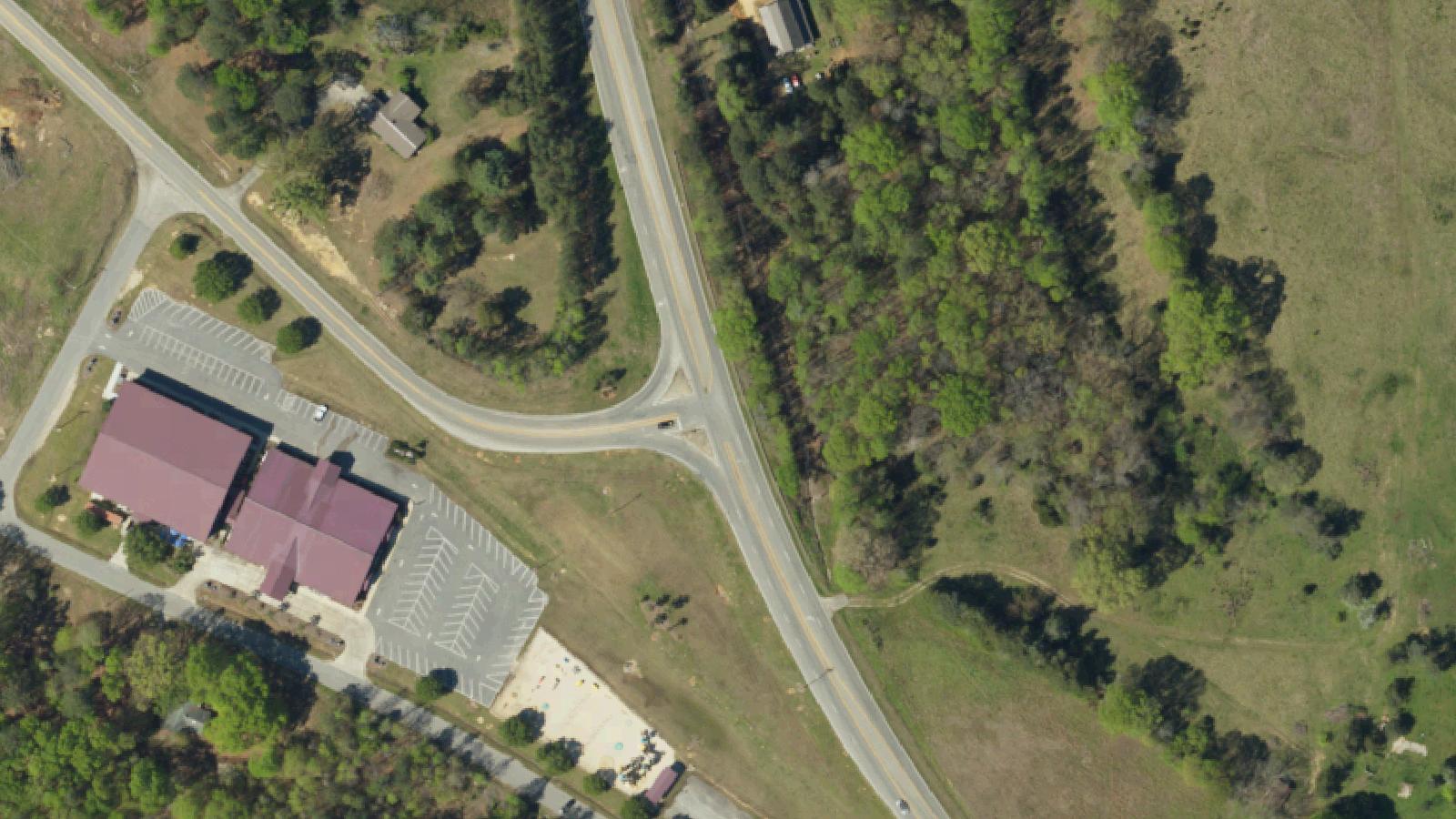 Aerial survey view of Devil's Stomping Ground (Hwy 521)