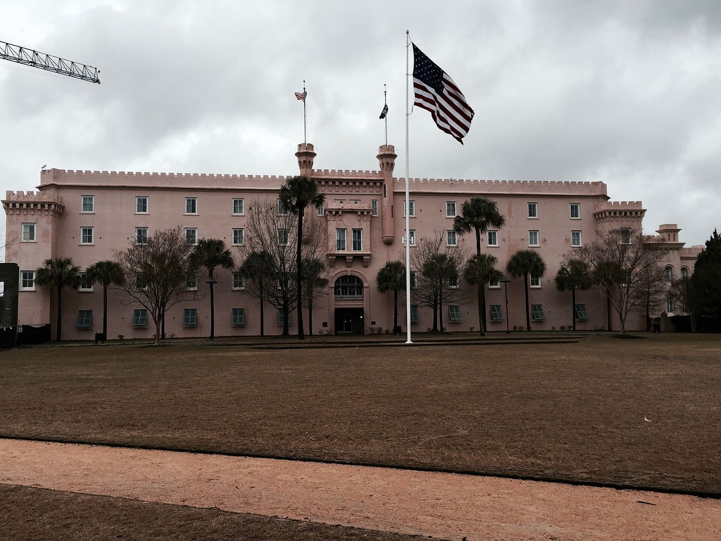 The crenellated 1829 facade of the Old Citadel (former South Carolina State Arsenal), now the Embassy Suites Charleston Historic District