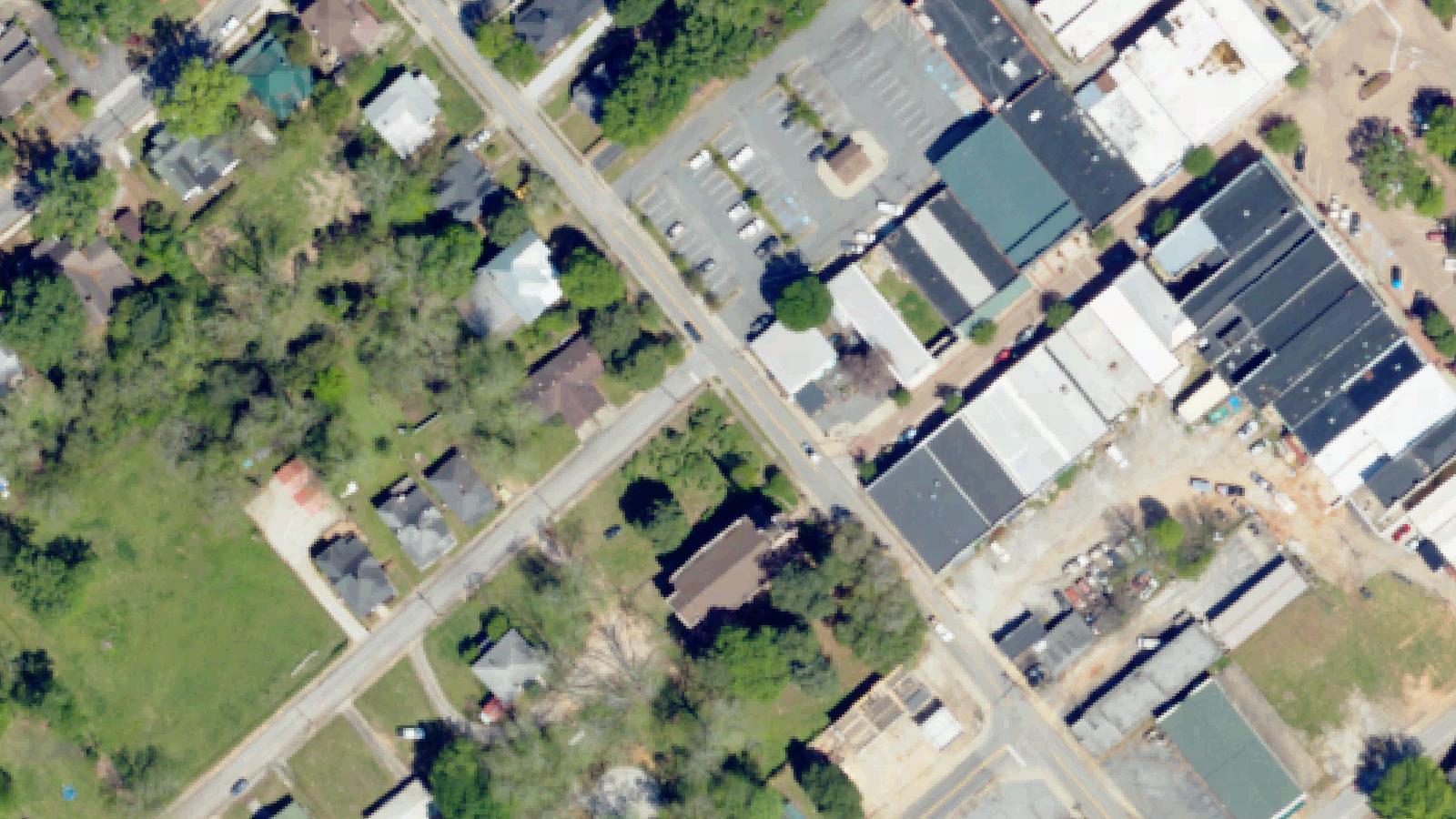 Aerial survey view of Trinity Episcopal Church and Cemetery