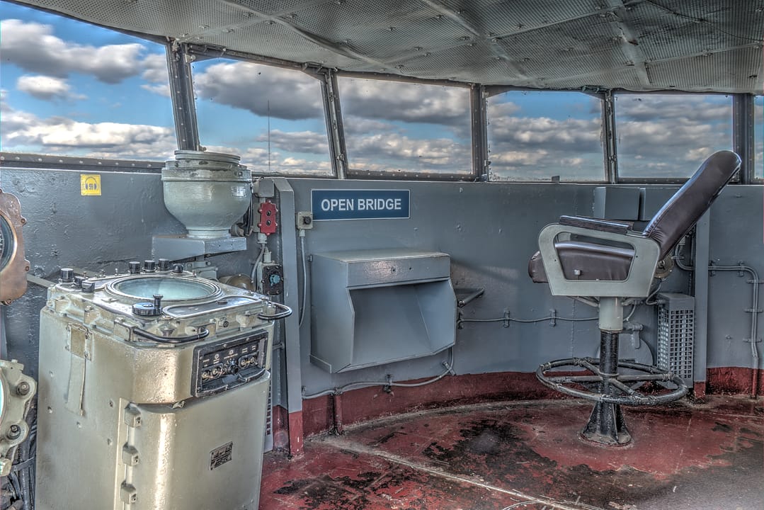 The open bridge of USS Yorktown (CV-10), part of the self-guided museum tour, Patriots Point, South Carolina.
