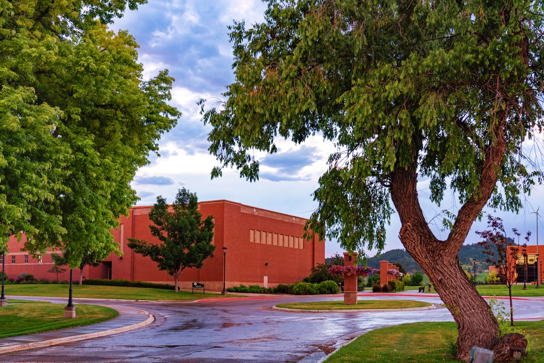 Clare and Josef Meier Hall and the David B. Miller Yellow Jacket Student Union at Black Hills State University in Spearfish, South Dakota.