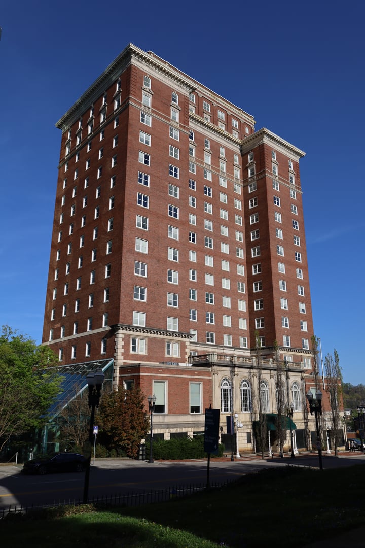 Beaux-Arts brick high-rise Andrew Johnson Building (1929) at 912 South Gay Street in downtown Knoxville, Tennessee.