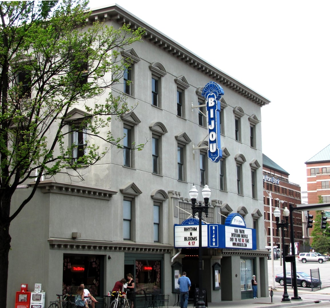 Exterior of the historic Bijou Theatre and Lamar House Hotel on Gay Street in Knoxville Tennessee