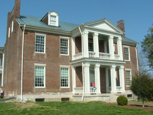 Front facade of Carnton red brick Federal mansion in Franklin Tennessee adjacent McGavock Confederate Cemetery