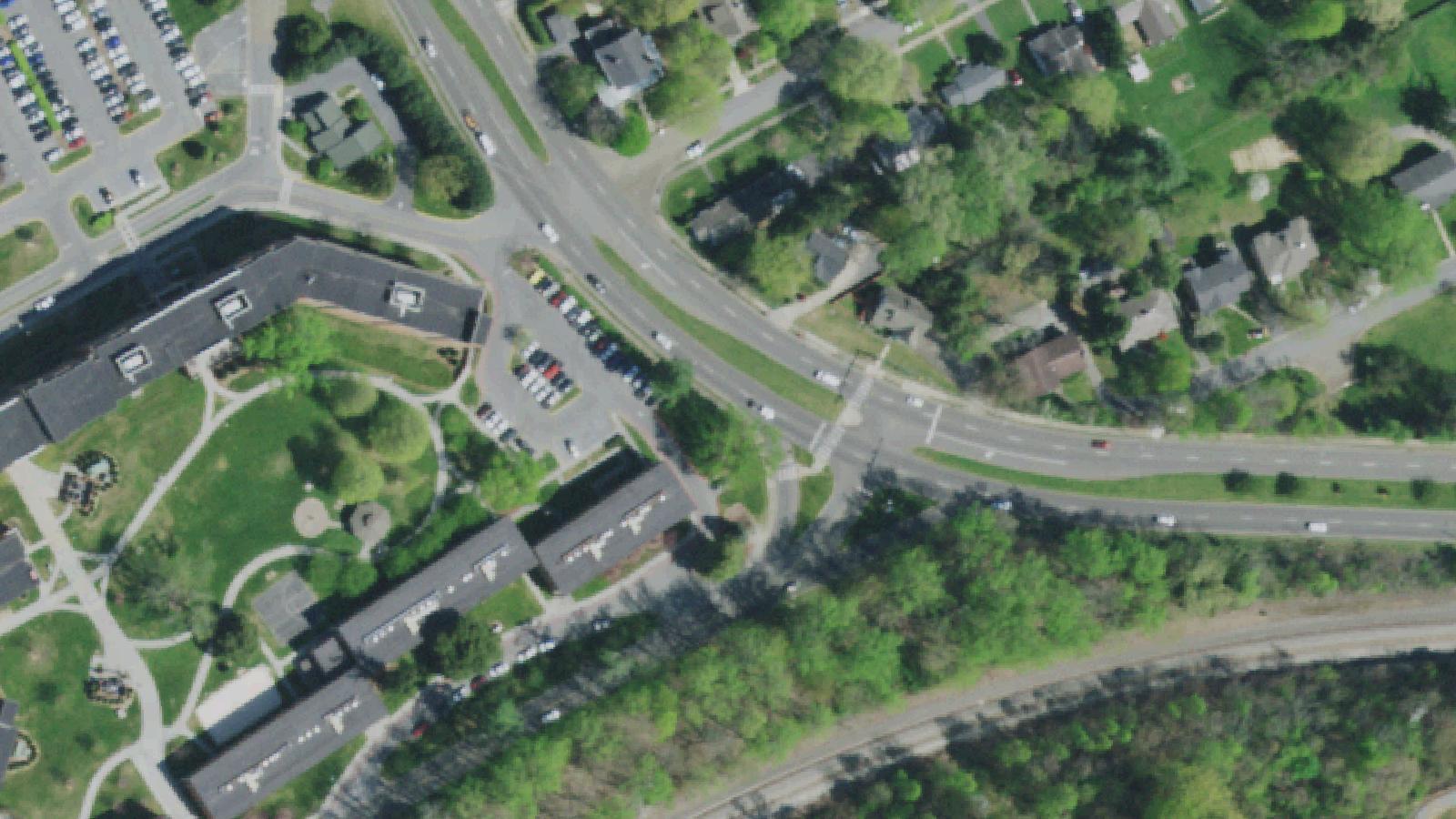 Aerial survey view of East Tennessee State University — Lucille-Clement Hall and Gilbreath Hall