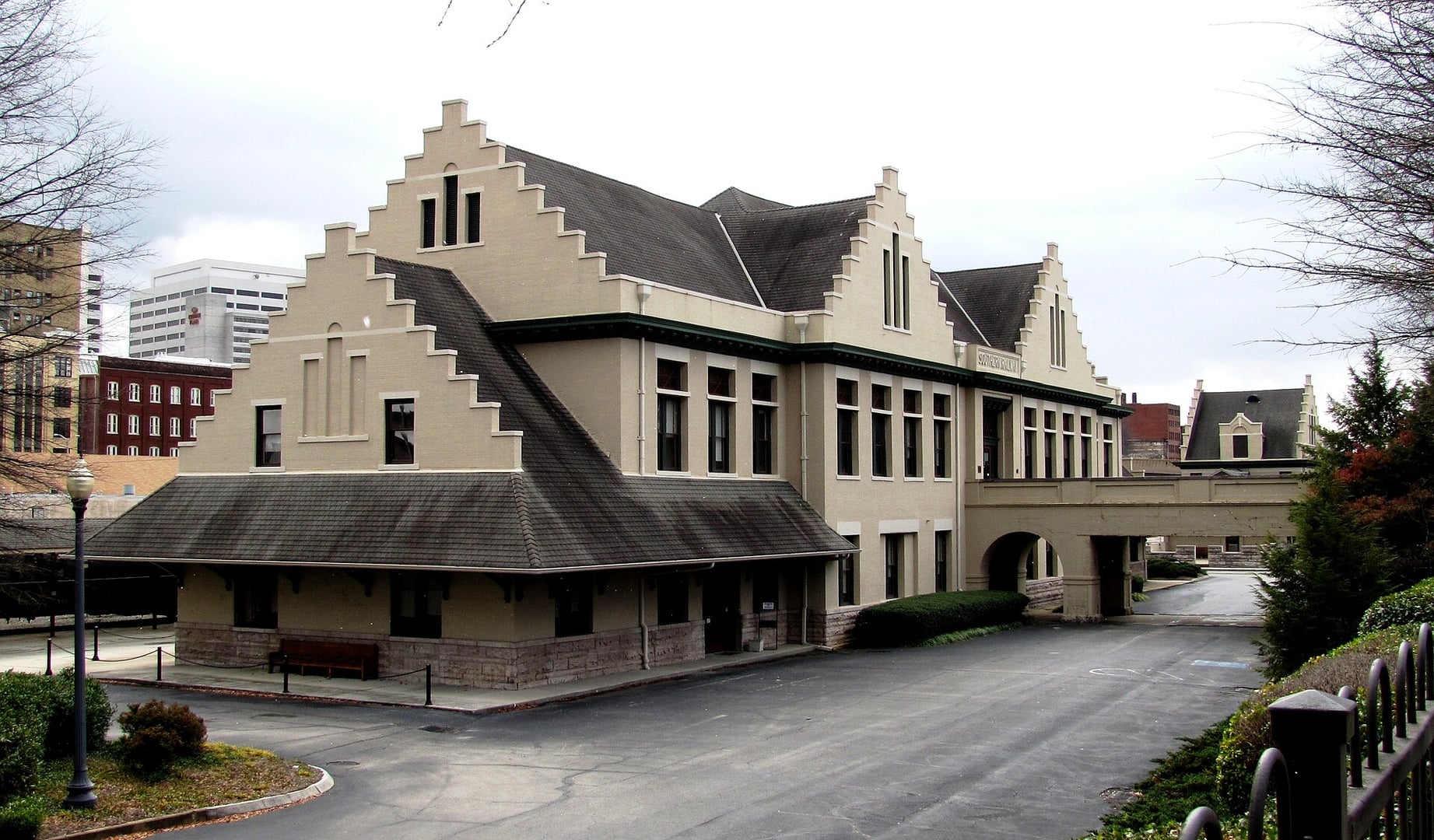Exterior of the 1903 Historic Southern Railway Station passenger terminal viewed from the northeast along Depot Avenue, Knoxville, Tennessee